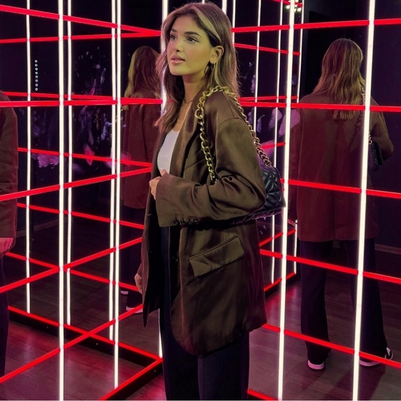 Zara * satin effect straight oversized flowy blazer brown - Picture 3 of 17